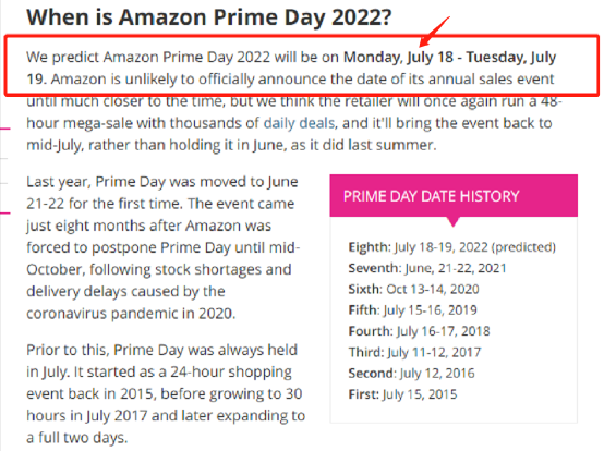 亞馬遜美國(guó)站：2022Prime Day提報(bào)和入倉(cāng)時(shí)間公布！