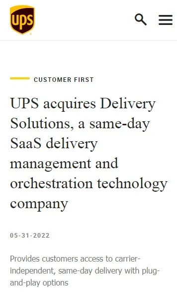 加強最后一英里交付！UPS收購Delivery Solutions