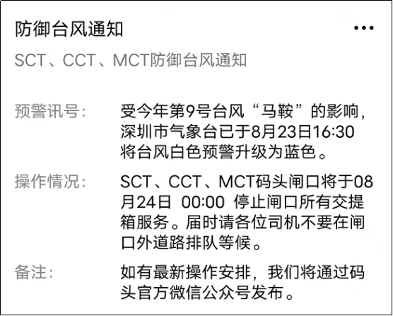 注意！臺風“馬鞍”預計登陸廣東，碼頭暫停閘口交提柜服務