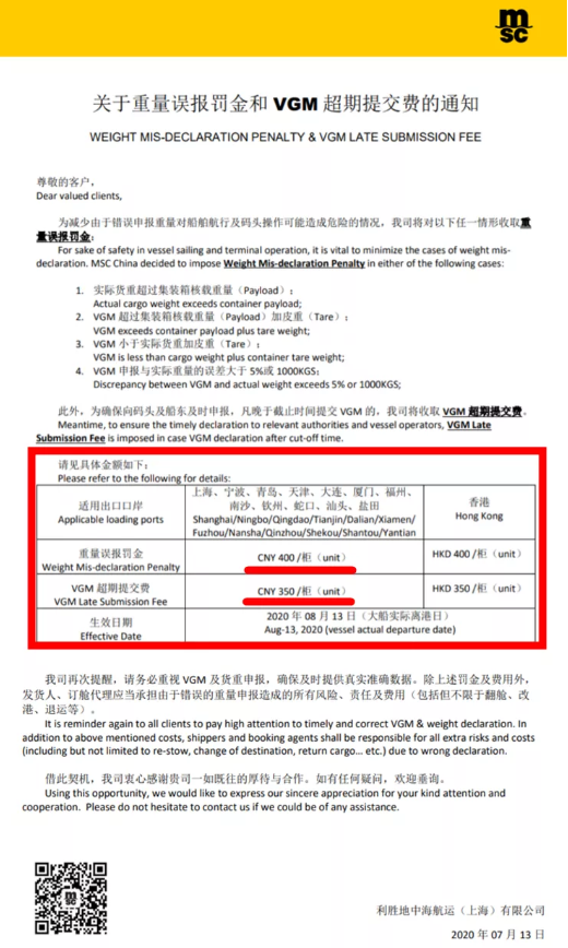 注意！該國將嚴(yán)格執(zhí)行集裝箱重量VGM要求，船公司將收取罰金