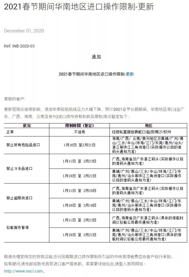 中遠(yuǎn)海春節(jié)免箱期通知！港口春節(jié)免箱期也來了！船東春節(jié)停止接收運(yùn)往華南貨物